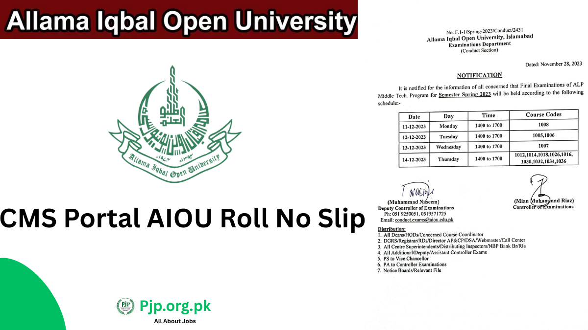 CMS Portal AIOU Roll No Slip 2026